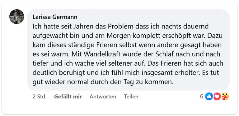 Facebook Kommentar Larissa Germann: Schlaf und Frieren