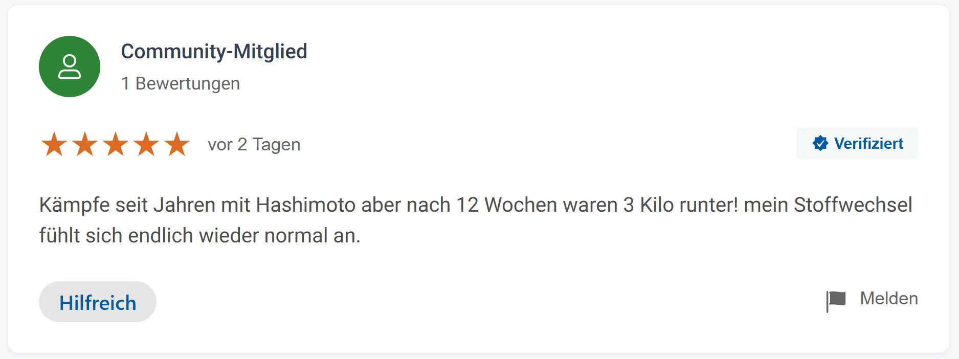 Trusted Shops Bewertung - Hashimoto und Gewicht