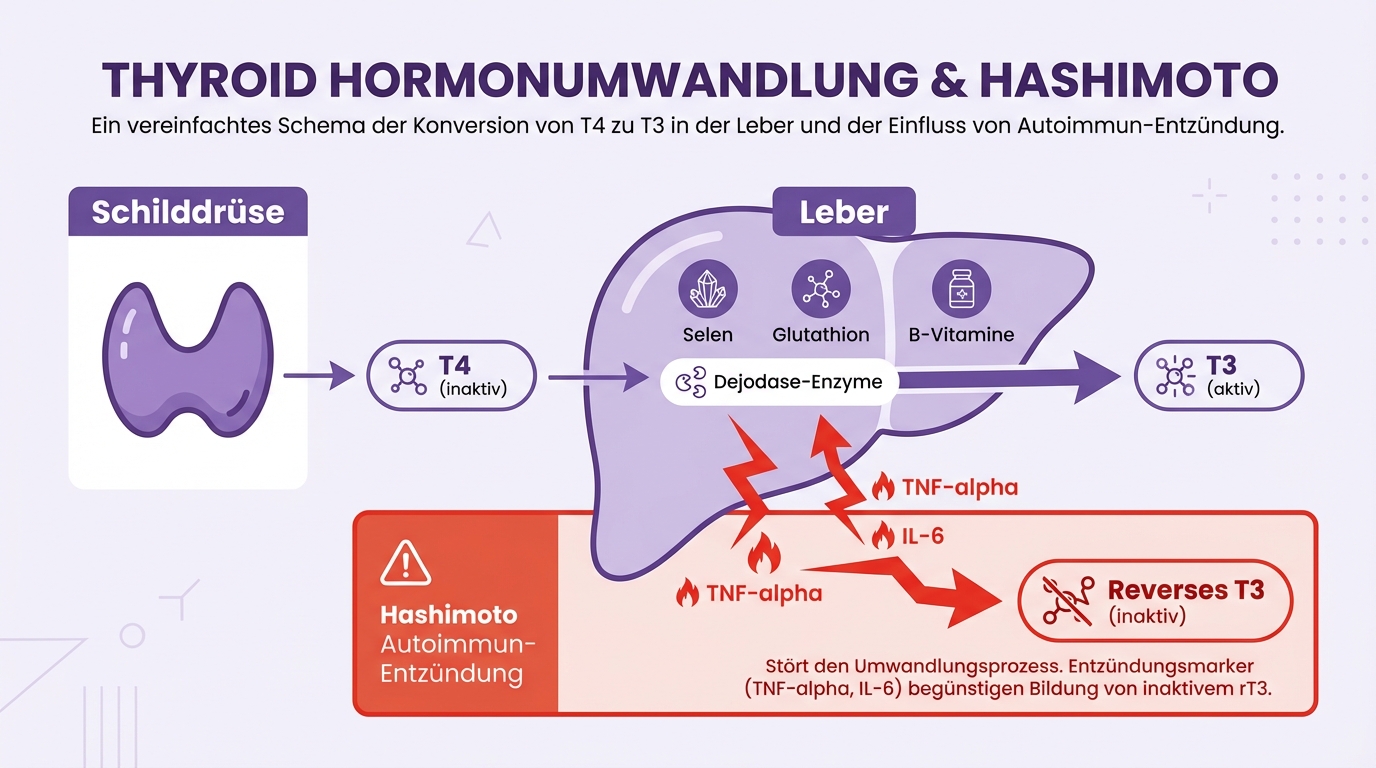 Der T4-zu-T3-Umwandlungsweg in der Leber bei Hashimoto