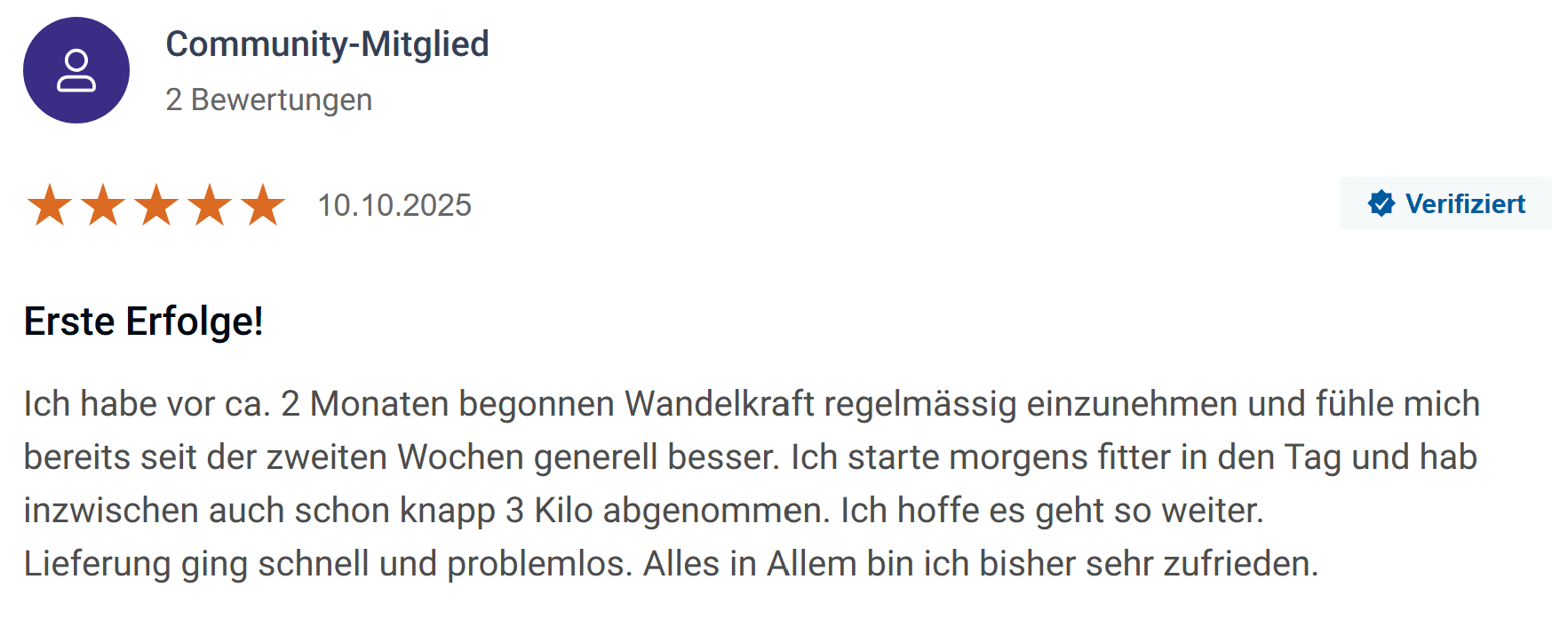 Trusted Shops Bewertung — Erste Erfolge, Abnehmen und mehr Energie