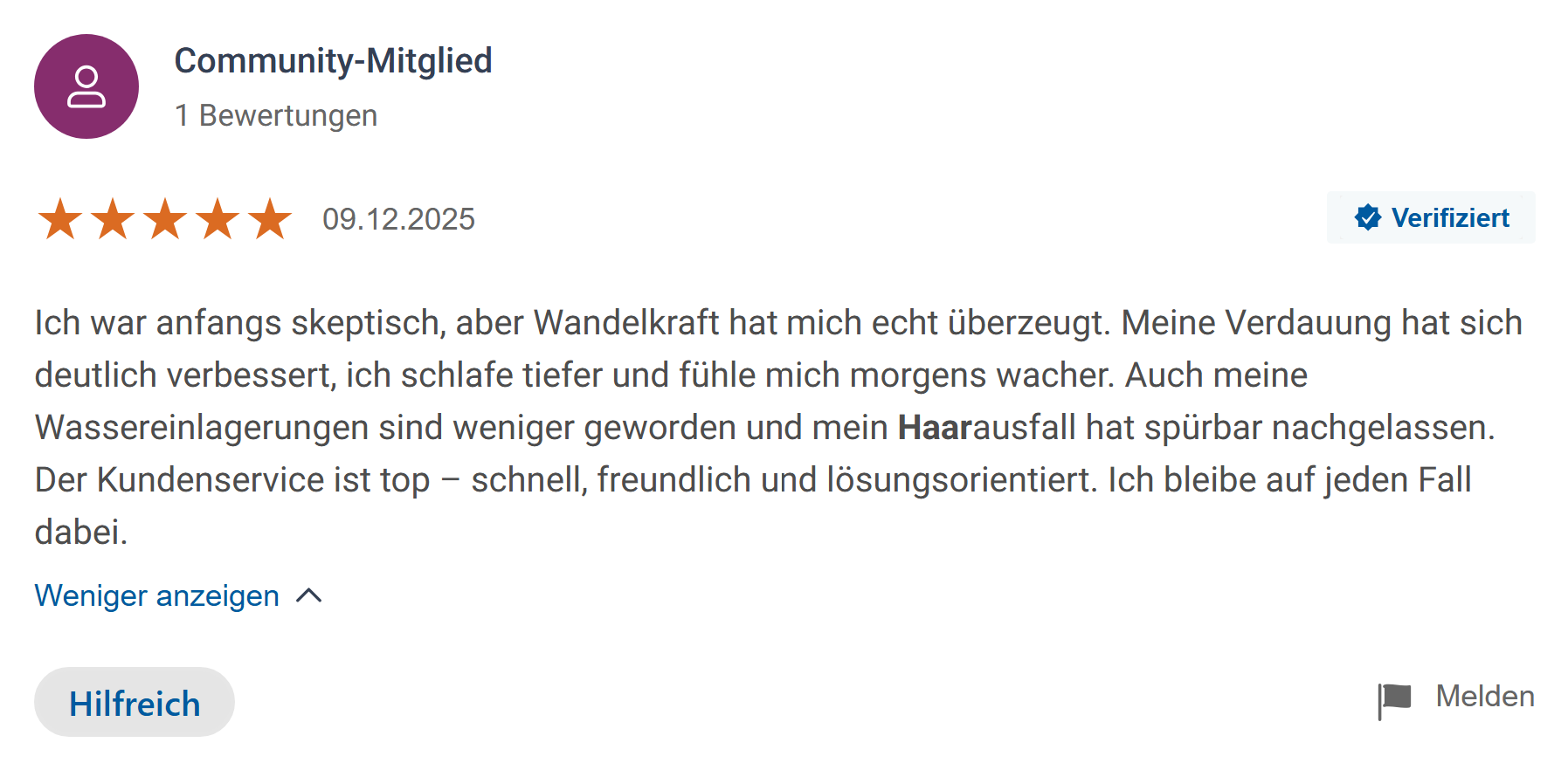 Trusted Shops Bewertung — Wassereinlagerung und Haarausfall