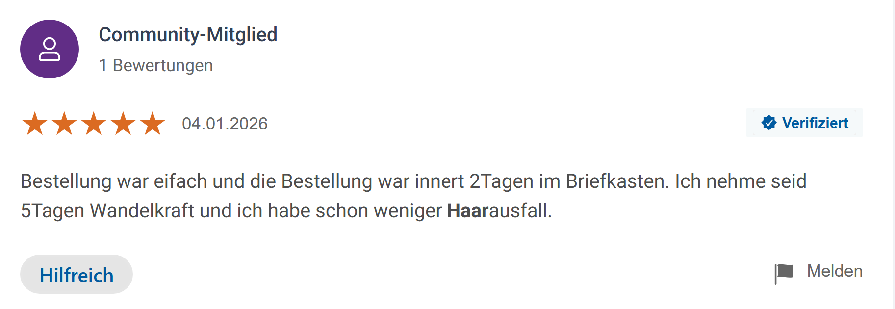 Erfahrungsbericht — Haarausfall